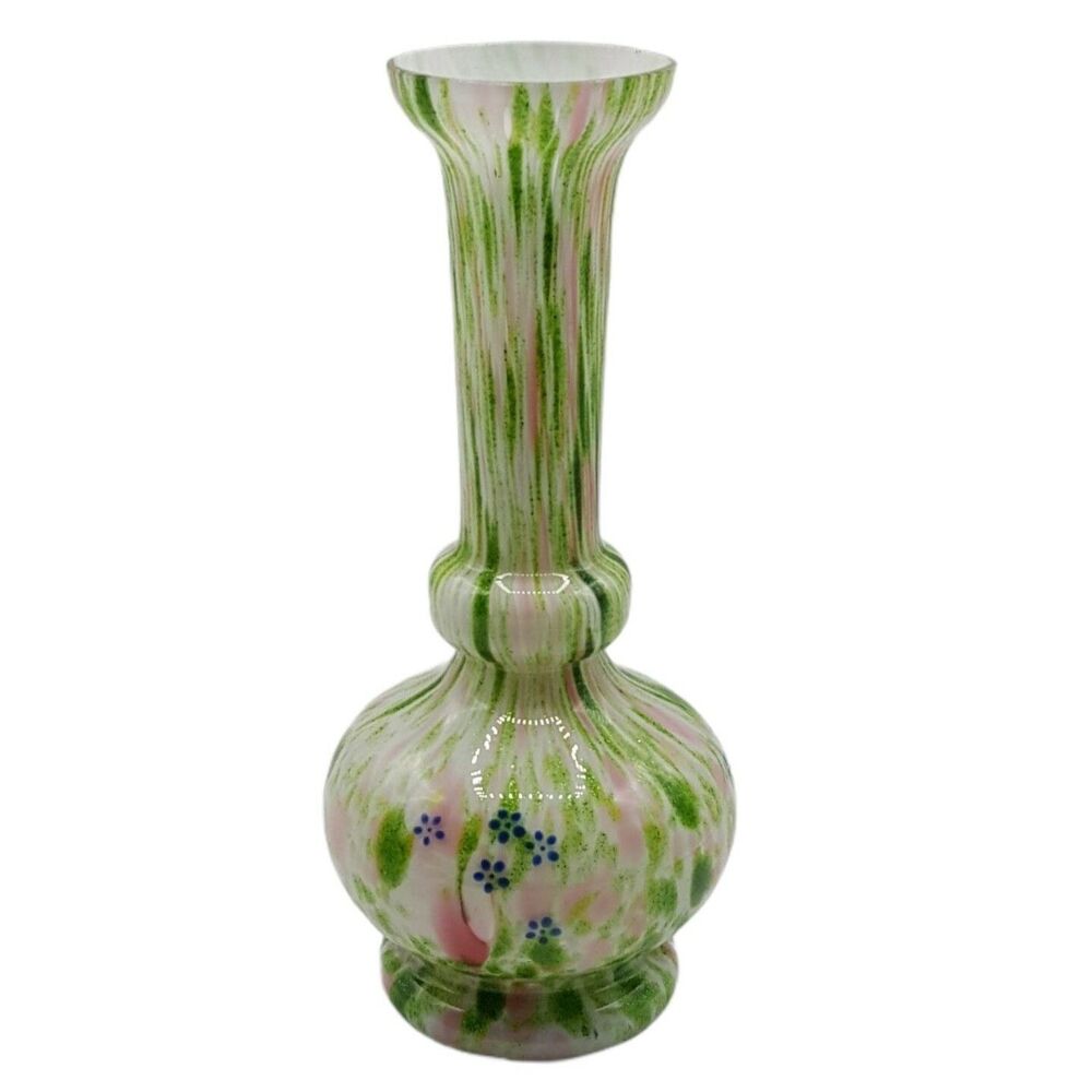 Bohemian Vase Pink & Green Aventurine Spatter Glass Welz
